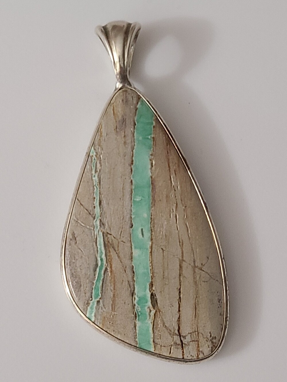 Vintage Navajo Variscite Sterling Silver Necklace Pendant Mint Gray Signed 925